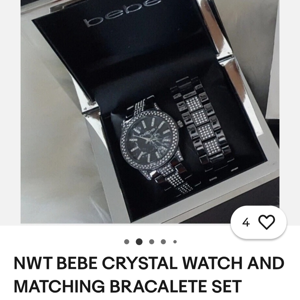 Bebe Black Crystal Watch and Bracelet Set